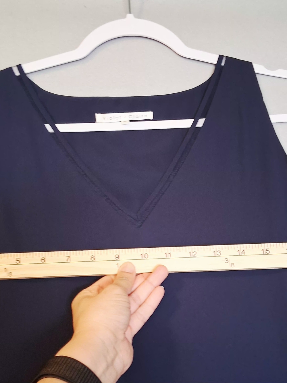 Violet & Claire Navy V-Neck Layered Chiffon Shell - Picture 6 of 11